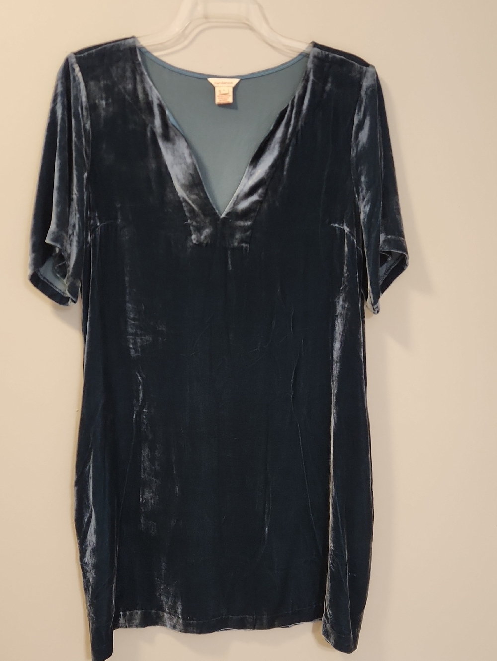 Sundance Silk‑Blend Velvet V‑Neck Dress Blue Size L Quiet Luxury‎ Boho Luxe